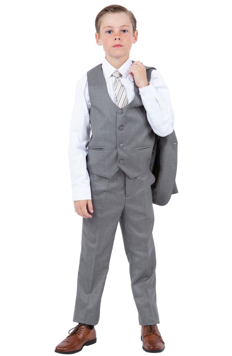 Perry Ellis Kids' Five-Piece Sharkskin Suit, Alternate, color, Aluminum Grey