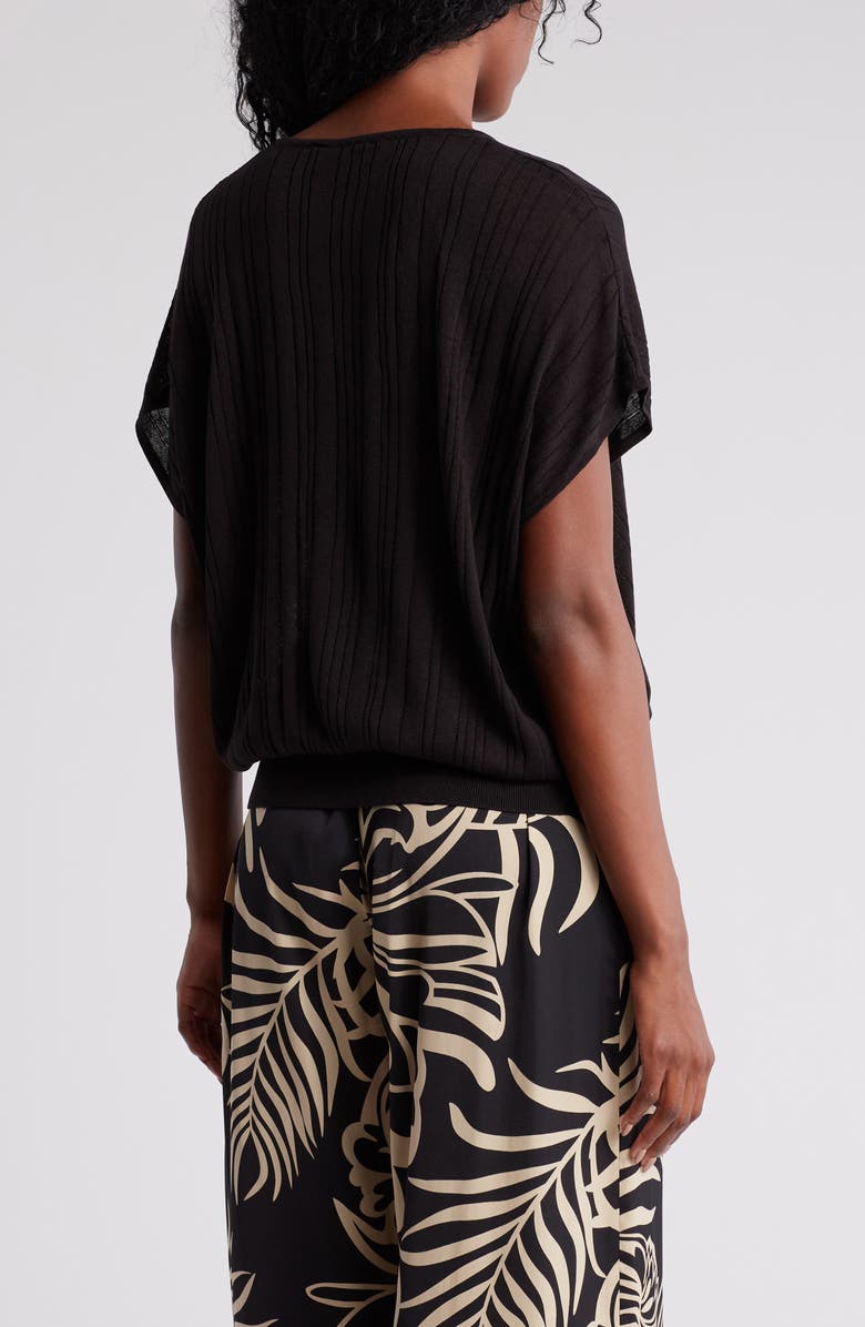 Adrianna Papell V-Neck Vertical Rib Sweater, Alternate, color, Black