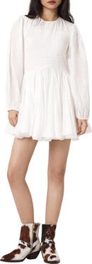 AllSaints Chia Smock Bodice Long Sleeve Cotton Blend Minidress