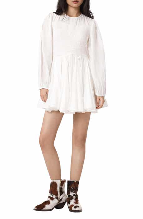 Chia Smock Bodice Long Sleeve Cotton Blend Minidress