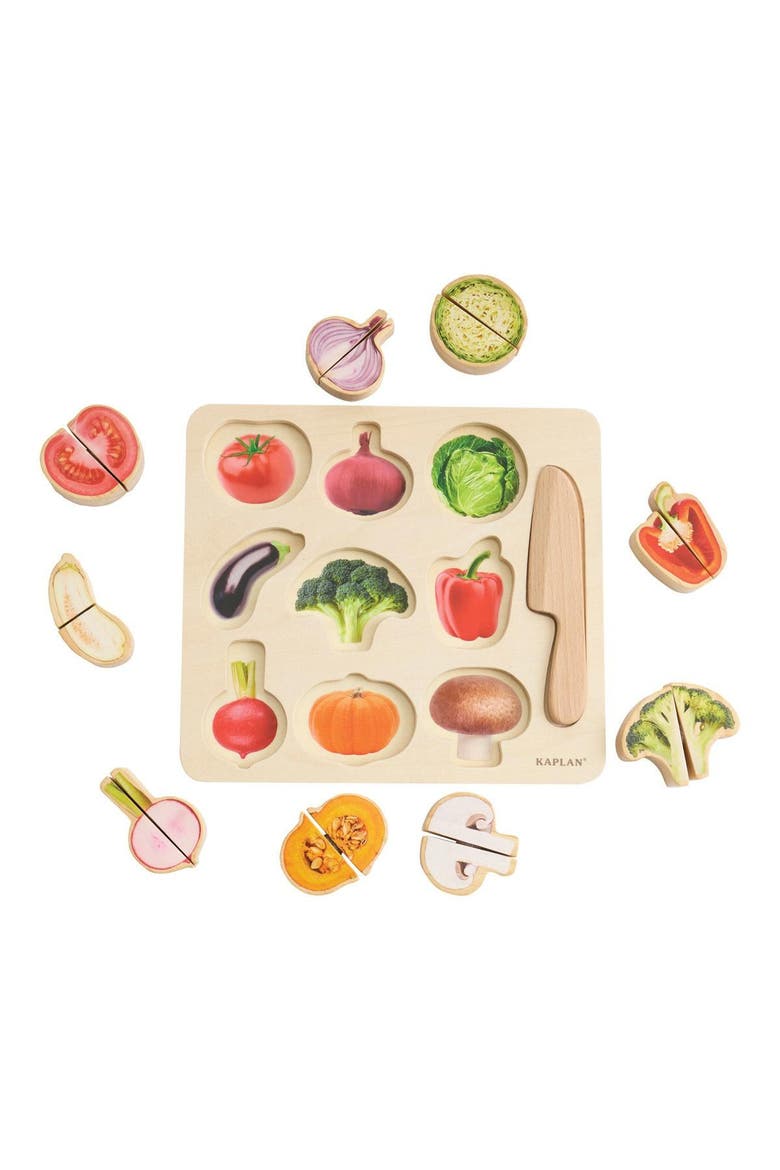 Wooden Slice & Match Vegetable Puzzle, Alternate, color, Beige