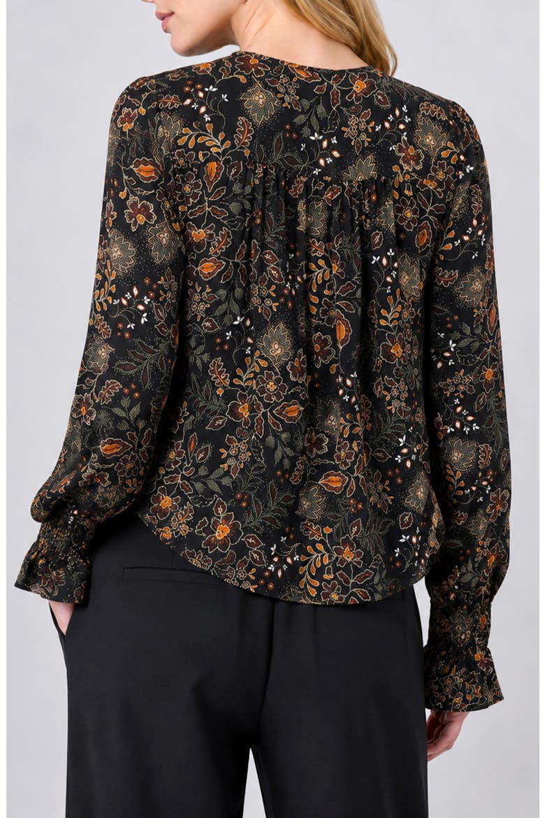 Floral Pintuck Detail Sateen Top, Alternate, color, BLK/ RUST MULTI