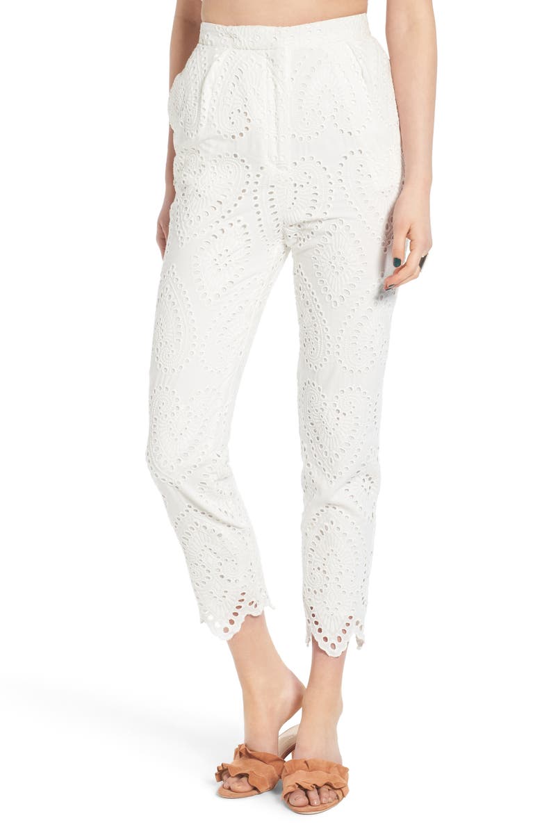 WAYF Piper High Waist Eyelet Crop Pants, Main, color, 