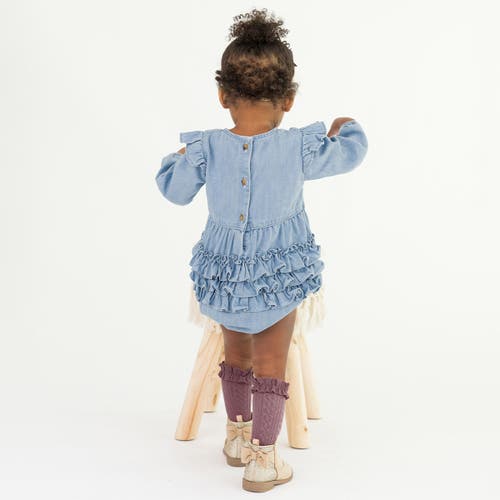 Rufflebutts Baby Toddler Girls Long Sleeve Flutter Bubble Romper In Blue