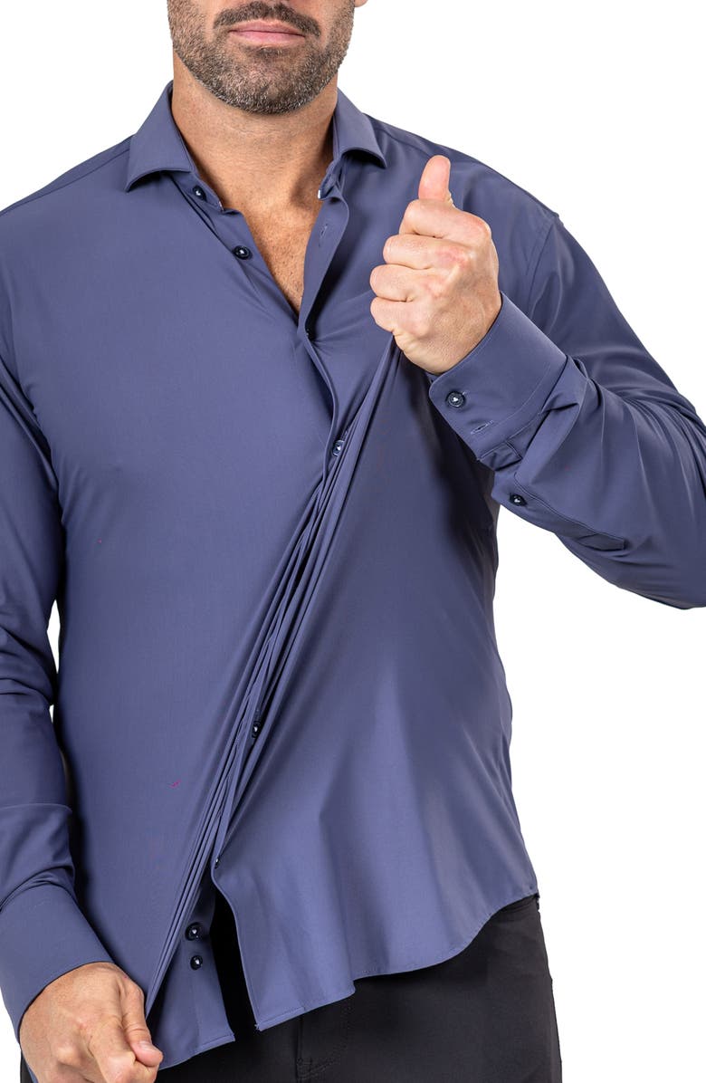 Maceoo Eins Shaped Fit Marthy3011 Blue Knit Button-Up Shirt, Alternate, color, 