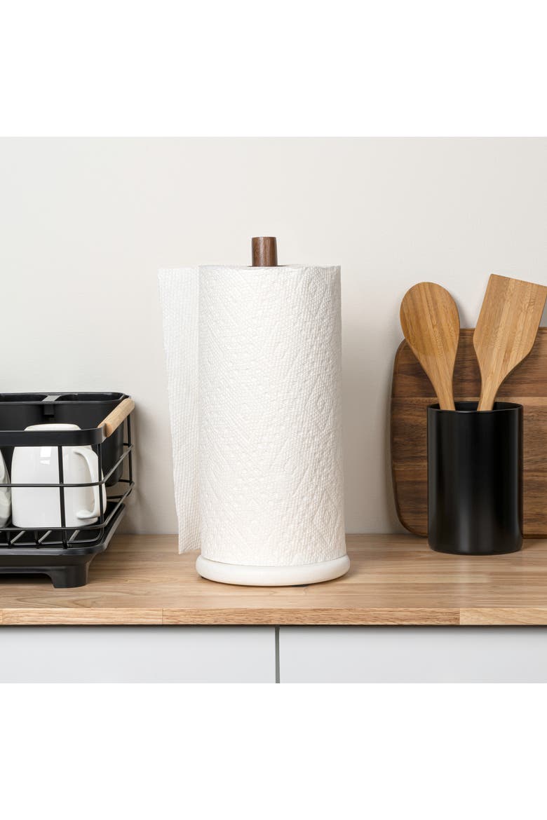 Avery Modern Classic Metal with Non Slip Weighted Marble Base Paper Towel Holder, Alternate, color, Natural / White Marble