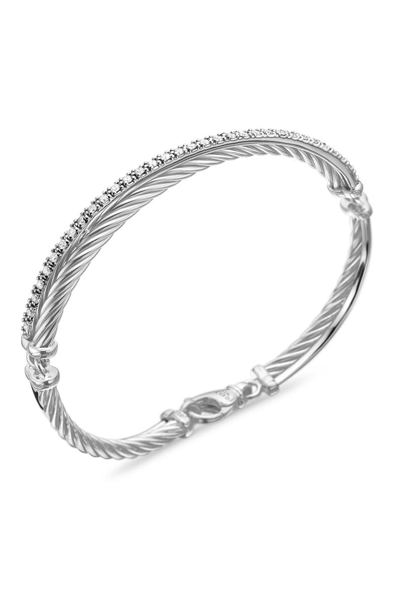 Crossover Link Bracelet in Sterling Silver with Diamonds, 3mm, Alternate, color, SILVER/ DIAMOND