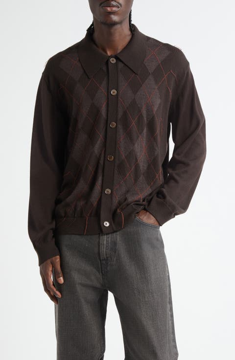 Evening Polo Argyle Wool Cardigan