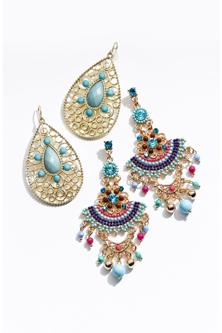 Filigree Teardrop Earrings, Alternate, color, WHITE/ GOLD