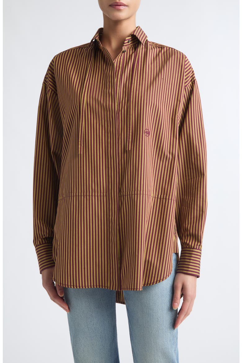 Dune Striped Cotton Shirt, Main, color, BURGUNDY / OCHRE
