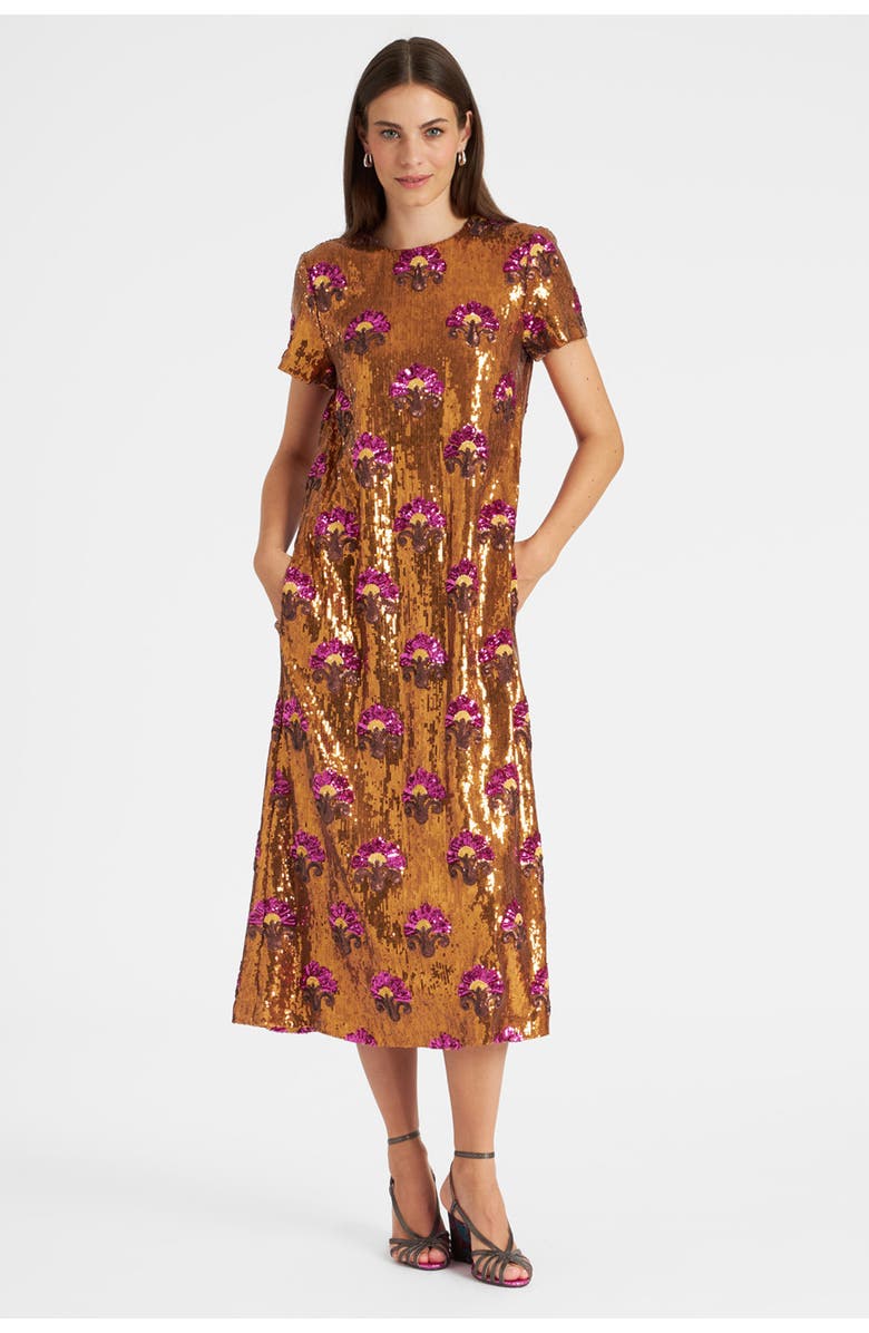 La DoubleJ Super Swing Dress Textured Sequins Rust, Main, color, Textured Sequins Rust