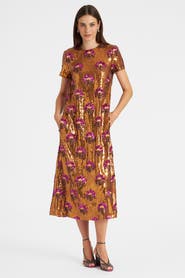 La DoubleJ Super Swing Dress Textured Sequins Rust