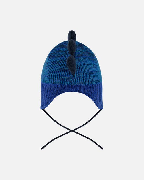 Deux Par Deux Lined Dino Peruvian Knit Winter Hat With Pompom In Blue