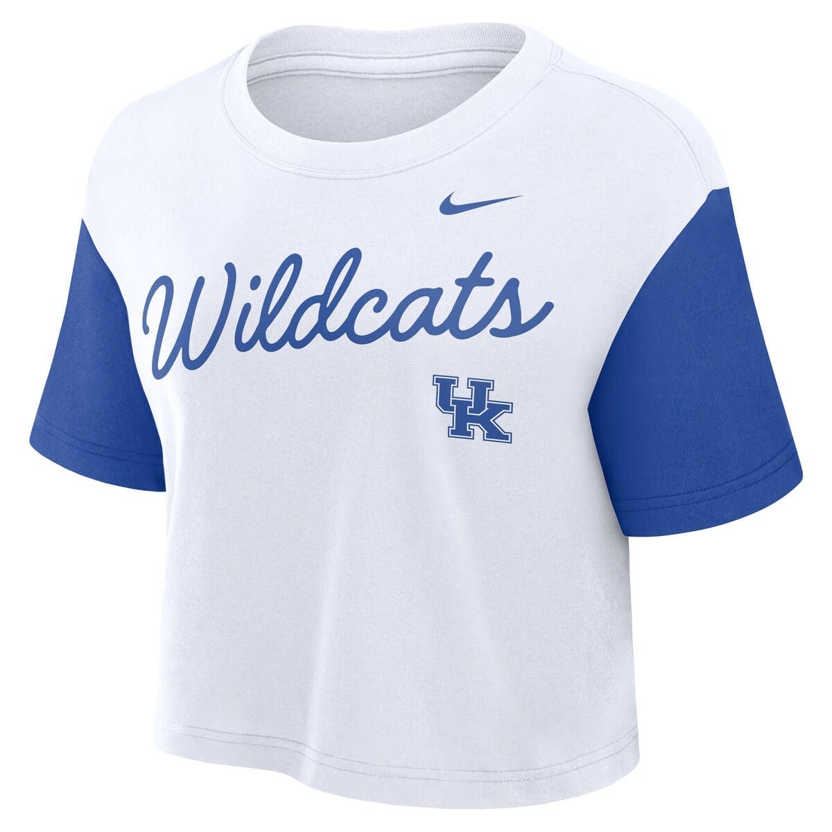 Women's Nike White/Royal Kentucky Wildcats Color-Block Script Performance Cropped T-Shirt - image 2