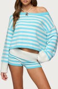EDIKTED Saphi One-Shoulder Stripe Oversize Sweater