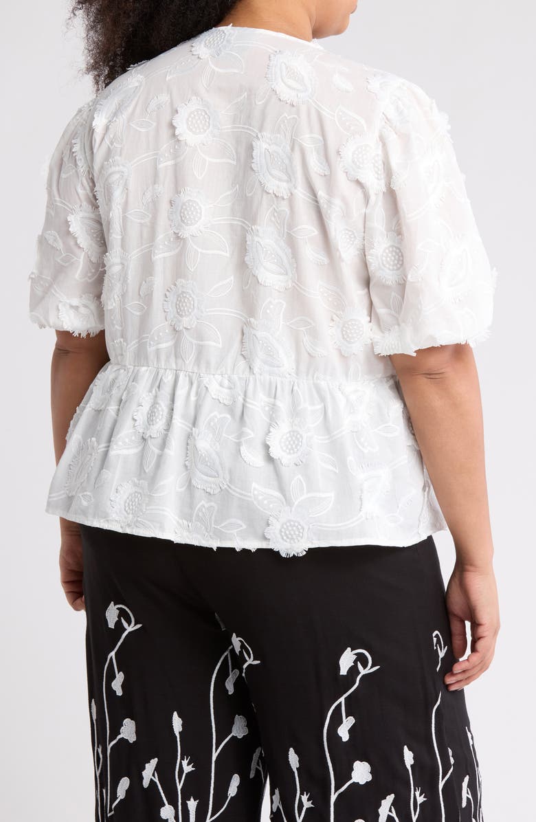 Forgotten Grace Front Tie Puff Sleeve Peplum Top, Alternate, color, White