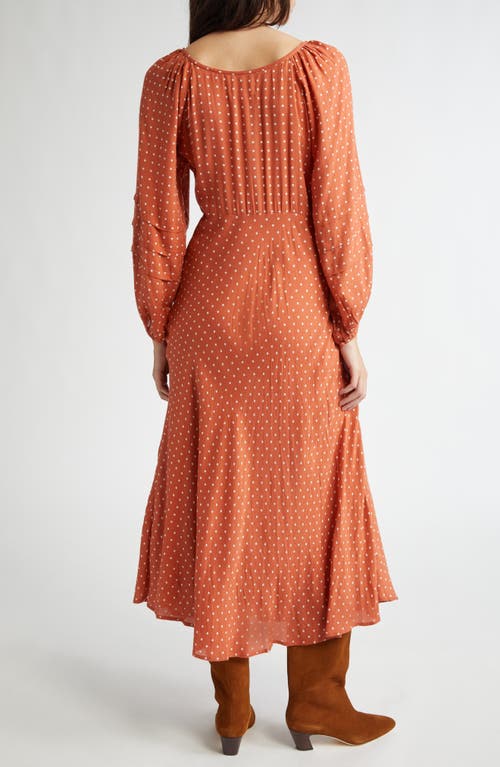 Shop Mille Suki Polka Dot Long Sleeve Cotton Blend Dress In Terracotta Dot