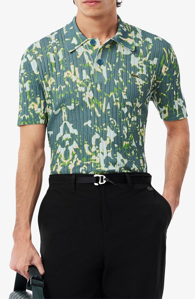Lacoste Print Rib Polo, Main, color, Blue/ Light Pink/ Green