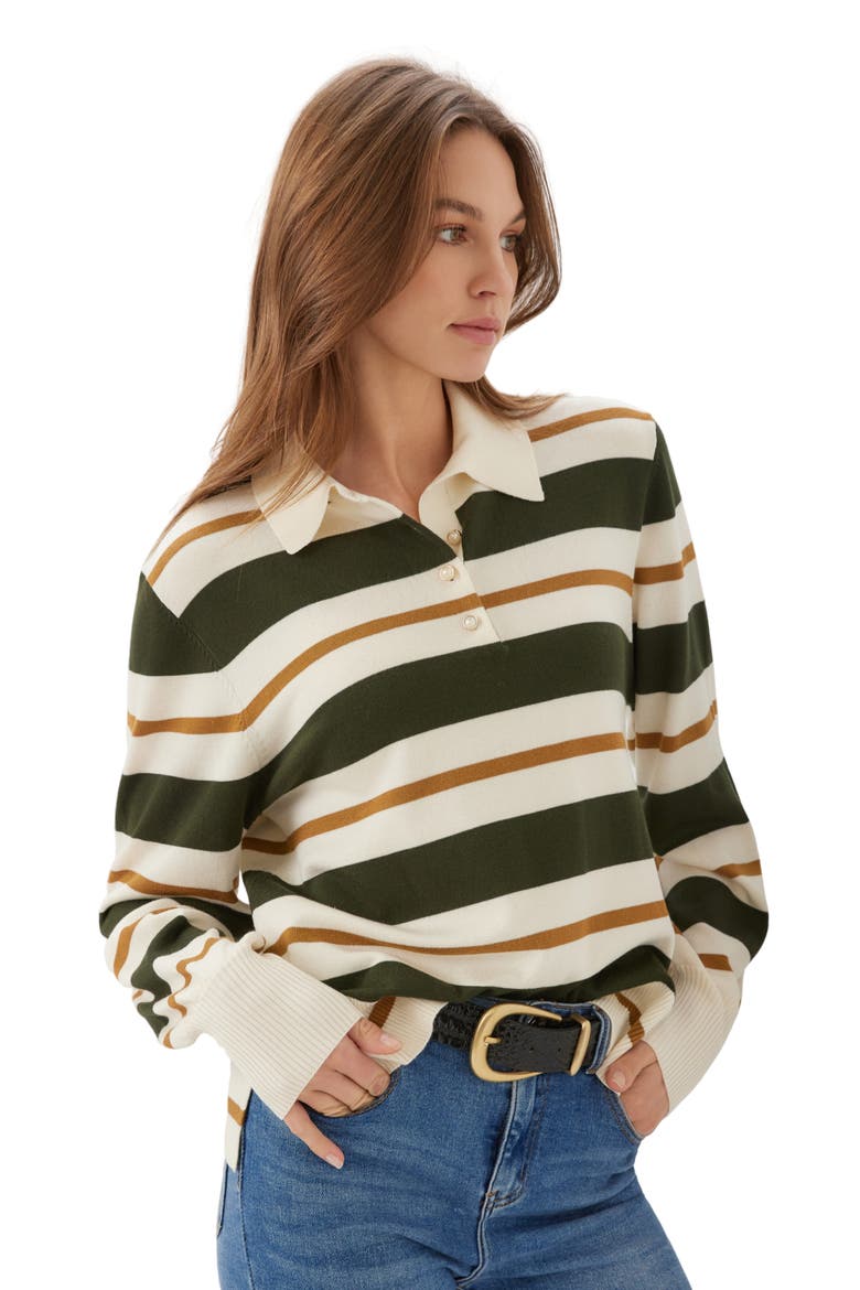 Game Day Stripe Sweater, Alternate, color, FOREST/ CREAM