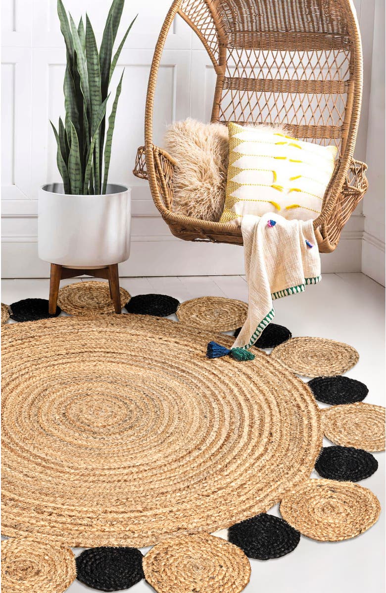 JONATHAN Y Ayana Two-Tone Jute Hippy Circle Round Area Rug, Alternate, color, Natural/Black