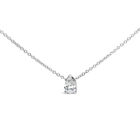 14K White Gold 1/2 Cttw Pear Shape Lab-Grown Diamond Solitaire Pendant Necklace