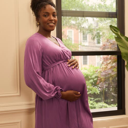 Motherhood Maternity Woven Wrap Long Sleeve Mini Dress In Grape Nectar