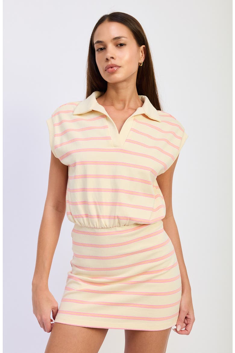 Kendall Stripe Blosuon Minidress, Alternate, color, NATURAL CORAL PINK