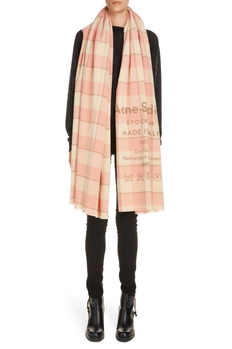 Cassiar Check Scarf, Alternate, color, WHEAT BEIGE/ PINK