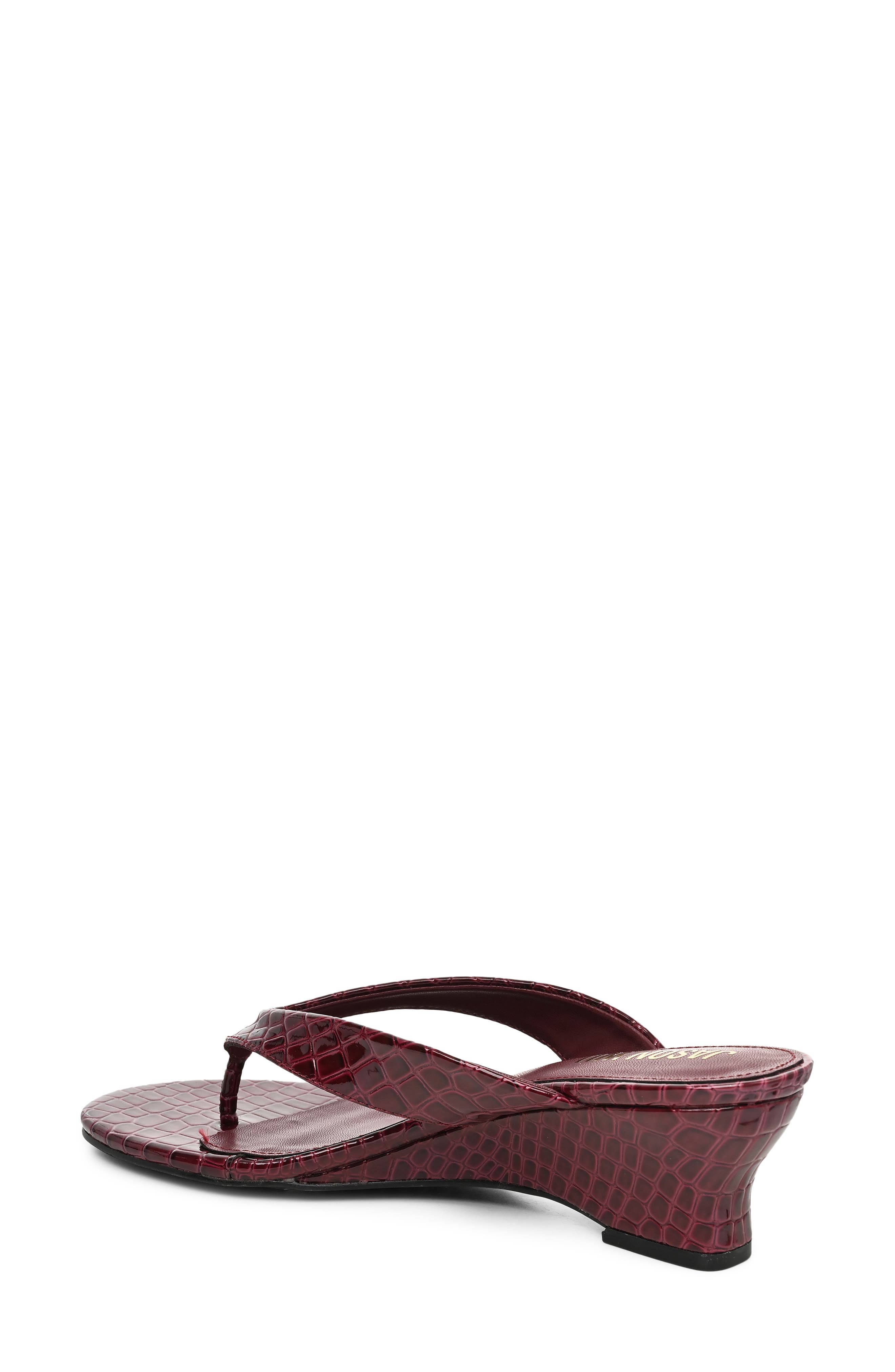 Croc Embossed Wedge Thong Sandal, Alternate, color, BURGUNDY CROCO