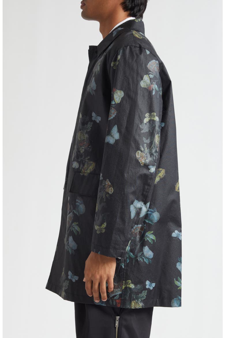 Floral Water Resistant Oiled Cotton Coat, Alternate, color, BLACK BASE