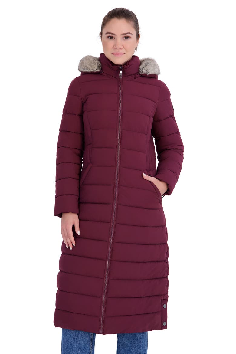 Water Resistant Faux Fur Trim Longline Puffer Coat, Alternate, color, PRY