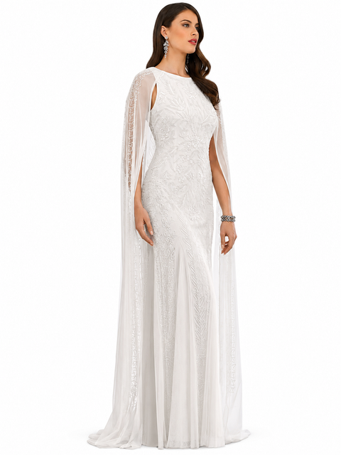 Eve Beaded Cape Sleeve Wedding Dress