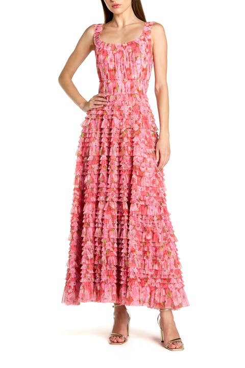 Floral Printed Ruffle Tiered Scoop Neck Maxi Dress