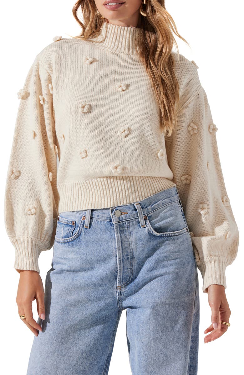 ASTR the Label Flower Appliqué Mock Neck Sweater, Main, color,