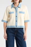 Nanette Lepore Denim Trim Short Sleeve Cardigan