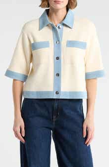 Nanette Lepore Denim Trim Short Sleeve Cardigan