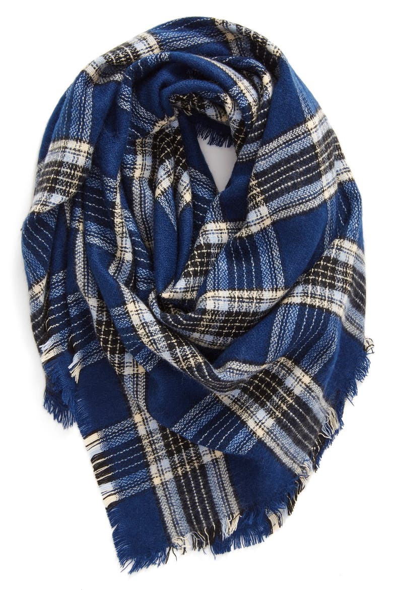 Plaid Square Scarf, Main, color, BLUE MULTI