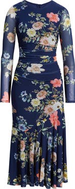 Vince Camuto Floral Long Sleeve Mesh Body-Con Dress