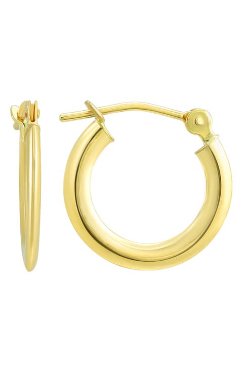 14K Yellow Gold Flat Tube Huggie Hoop Earrings