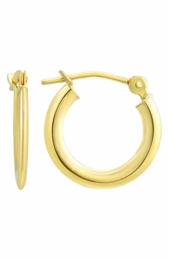 CANDELA JEWELRY 14K Yellow Gold Flat Tube Huggie Hoop Earrings