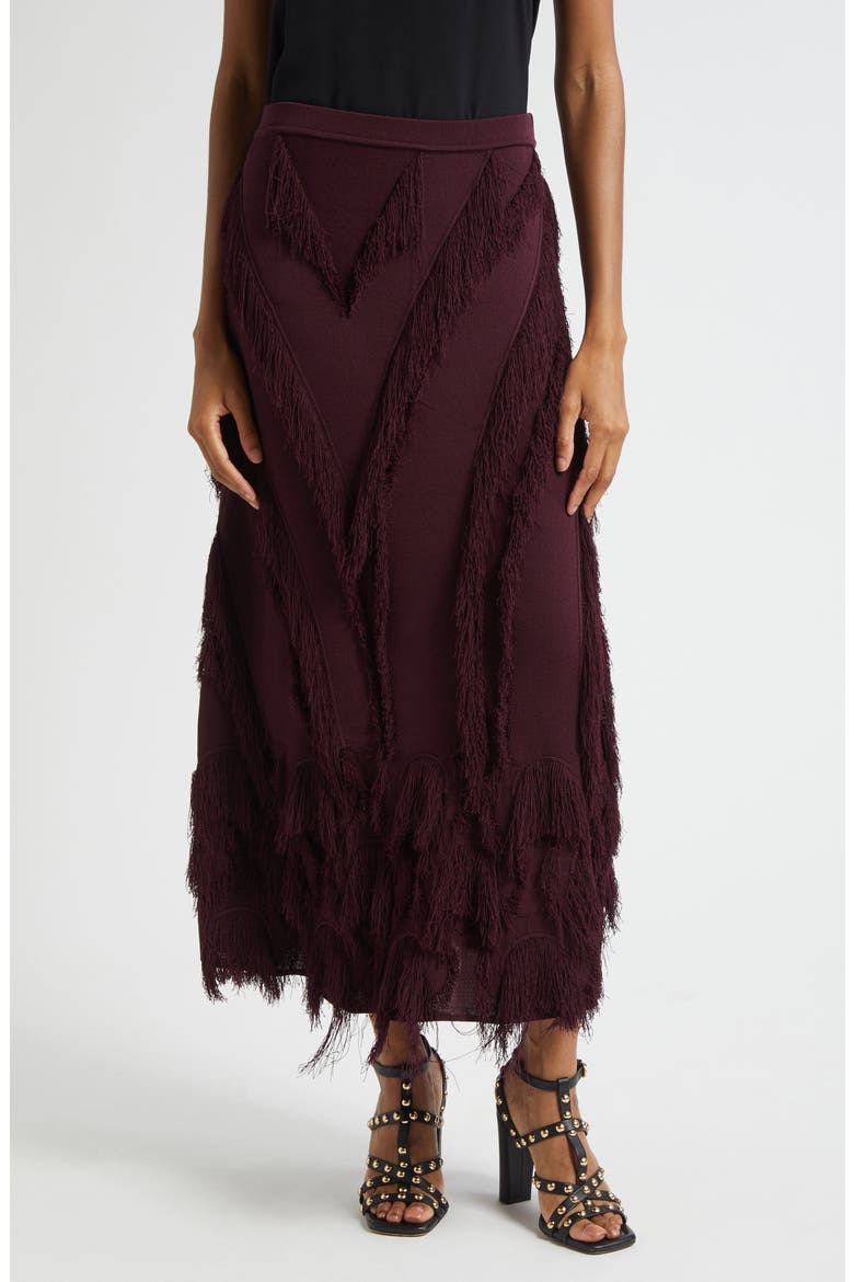 Astri Fringe Detail Knit Maxi Skirt, Main, color, MAHOGANY