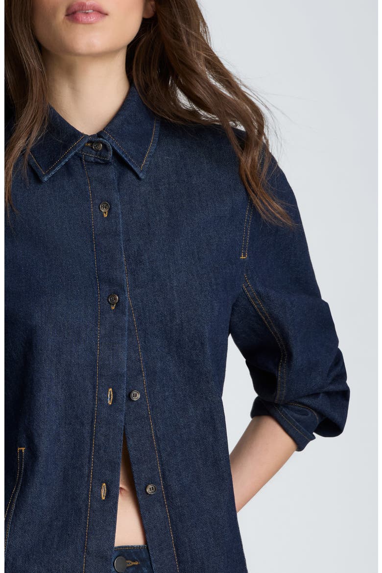 Contrast Stitch Button Down Shirt, Alternate, color, DARK INDIGO RINSE WASH