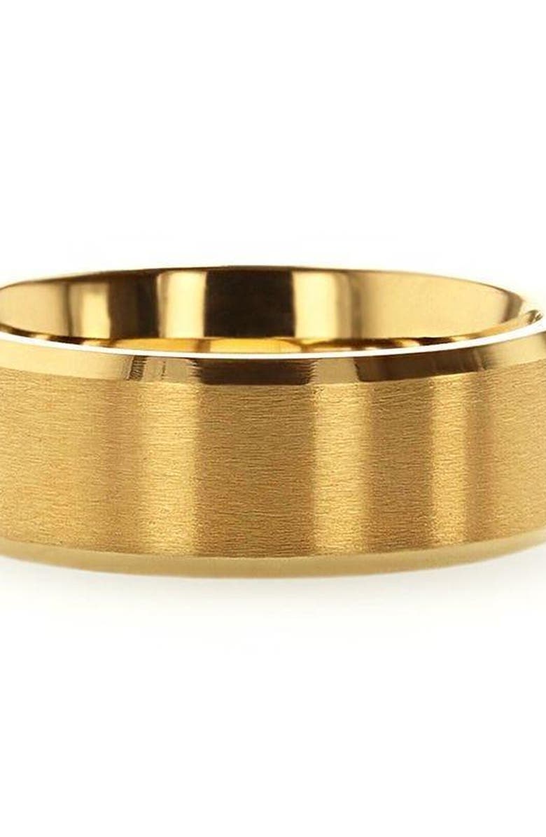 Larson Jewelers Radiate Titanium Flat Brushed Center Wedding Ring, Alternate, color, Gold