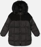 Deux par Deux Long Fleece Lined Faux Fur Hood Winter Puffer Coat