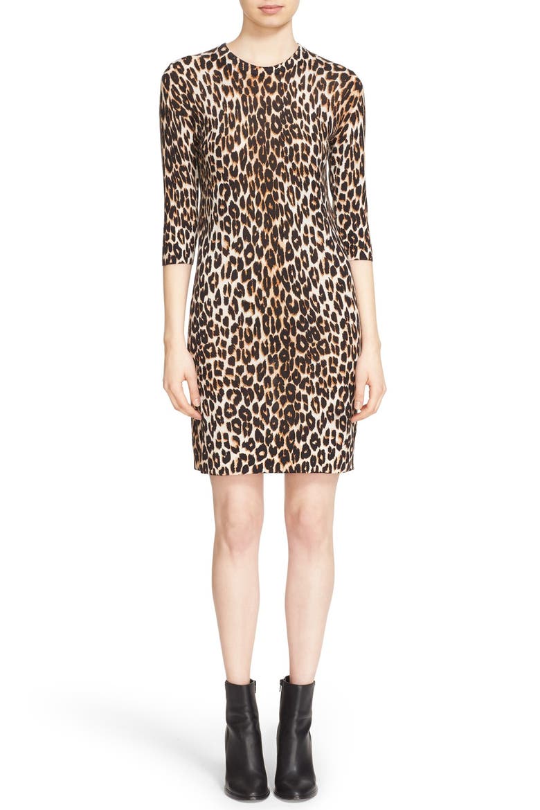 'Marta' Leopard Print Silk & Cashmere Knit Dress, Main, color, NATURAL