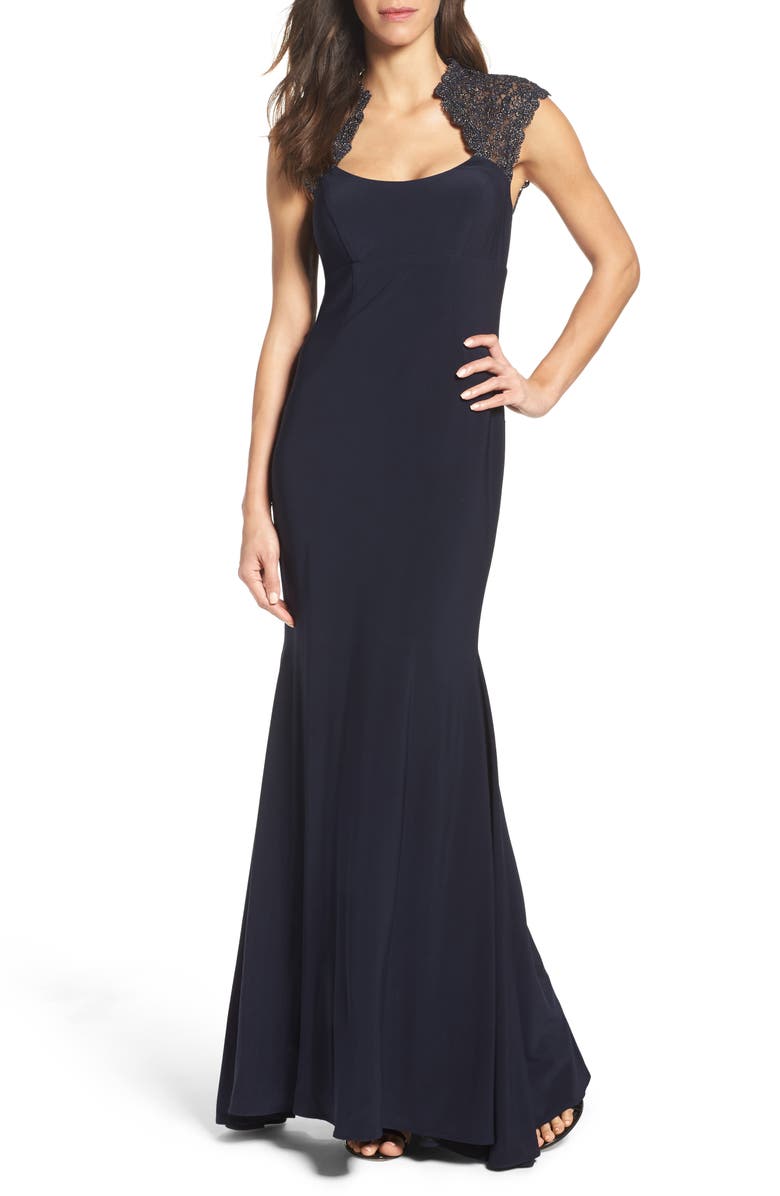 Xscape Evenings Xscape Lace Inset Mermaid Gown, Main, color, 