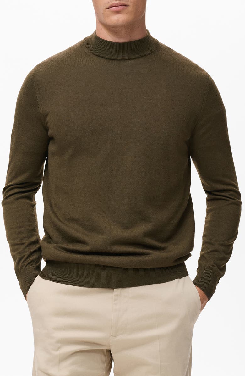 MANGO Turtleneck Wool Sweater, Main, color, Olive Green