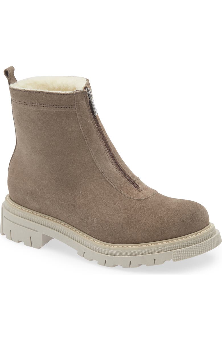 La Canadienne Deon Genuine Shearling Waterproof Bootie, Main, color, Stone Suede