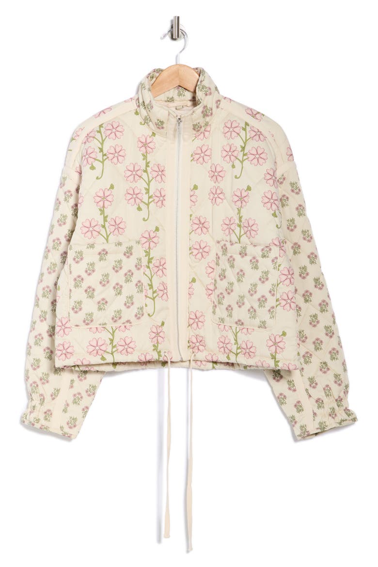 Bloom Bash Quilted Bomber Jacket, Alternate, color, WILD ROSES