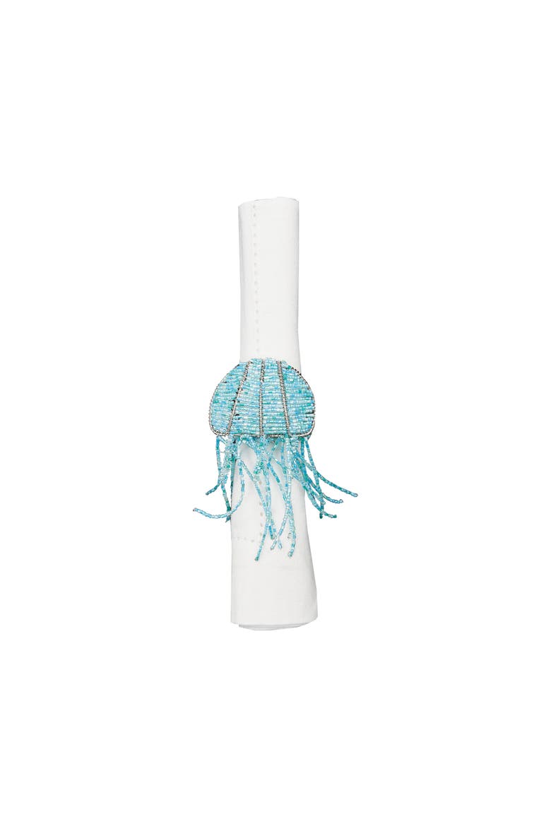 Beaded Jellyfish Napkin Ring Set of 6, Main, color, Blue